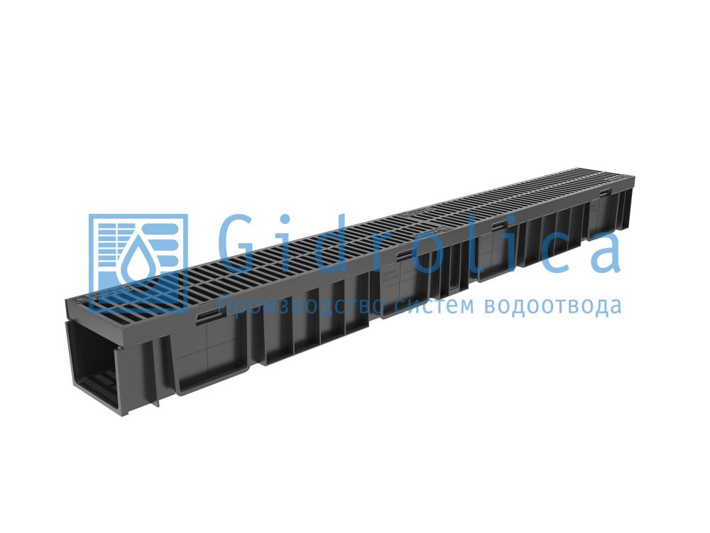 Комплект Gidrolica Light: лоток водоотводный ЛВ -10.11,5.9,5 - пластиковый с решеткой РВ- 10.11.50 пластиковой щелевой, кл. A15