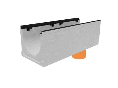 Лоток водоотводный бетонный коробчатый (СО-300мм), с чугунной насадкой, с водосливом КUв 100.39,9 (30).34,5(27,5) - BGZ-S, № -10-0