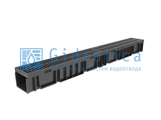 Комплект Gidrolica Light: лоток водоотводный ЛВ -10.11,5.9,5 - пластиковый с решеткой РВ- 10.11.50 пластиковой щелевой, кл. A15